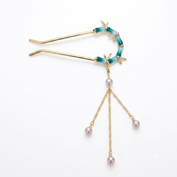 Bamboo-inspired Dangling Bead Hair Pin hair clip – alternate angle