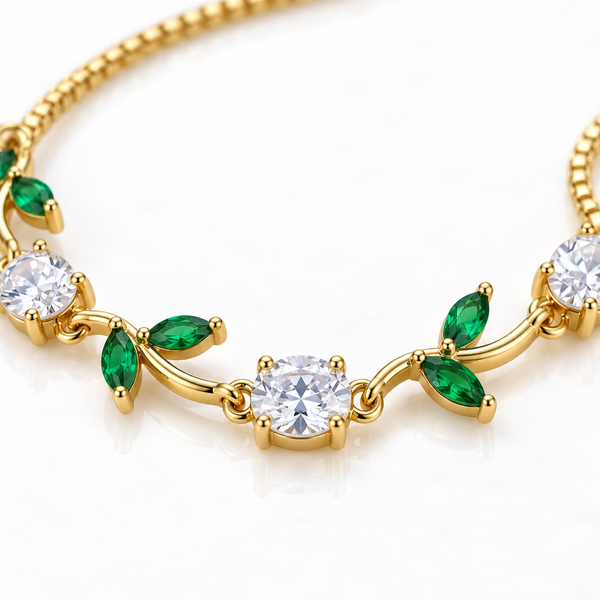Crystal Emerald Leaf Adjustable Bracelet