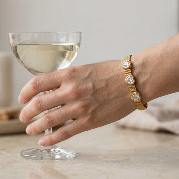 Crystal Hearts Mesh Bracelet