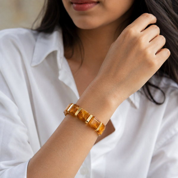 Resin Tube Stretchable Bracelet- Brown