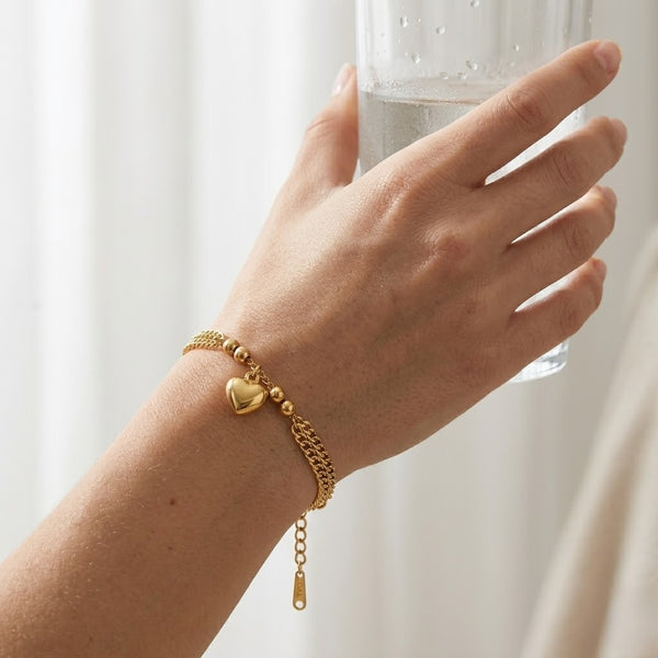 Gold Heart Dual Chain Bracelet