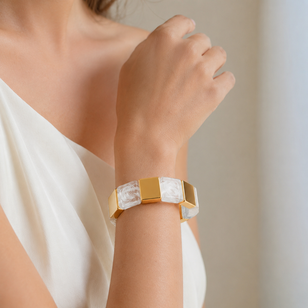 Marbel Pattern Acrylic Bracelet - white
