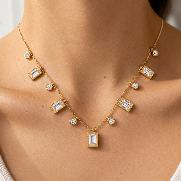 Delicate Drop Rectangle Charm Necklace