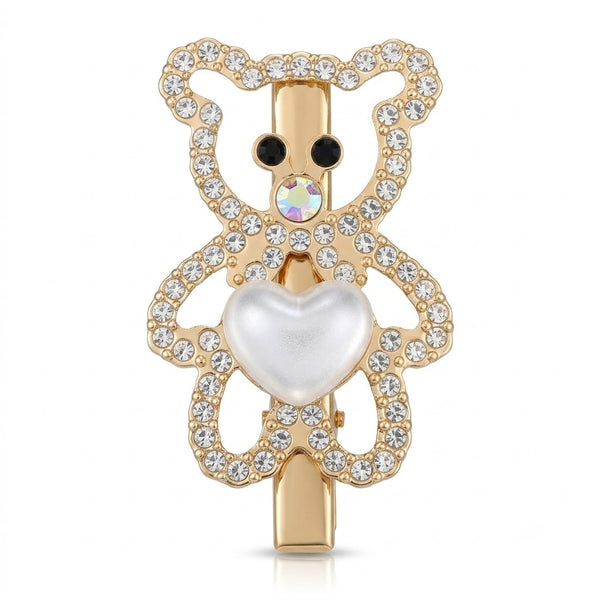 Close-up of the Rhinestone Studded Teddy Hair Pin showing stud setting