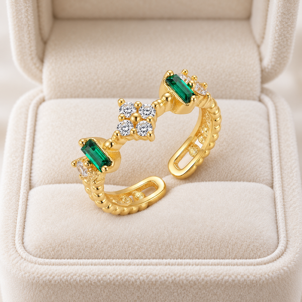 Zircon Flower Emerald Ring
