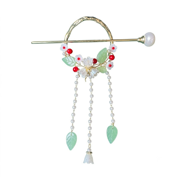 Delicate Flower Pearl Tassels Hair Stick – alternate angle