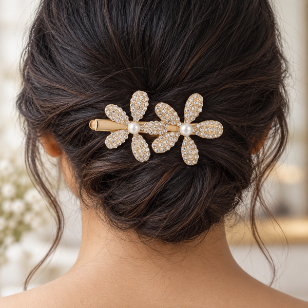 Crystal Studded Flower Clip