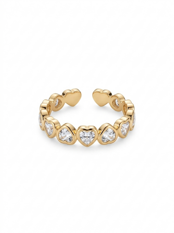 Crystal Heart Band Ring - Adjustable